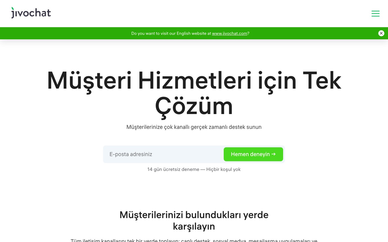 Jivochat ana sayfası ekran görüntüsü